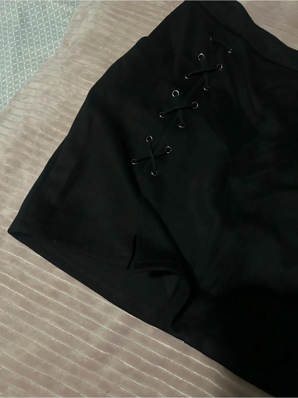 Black lace up mini skirt